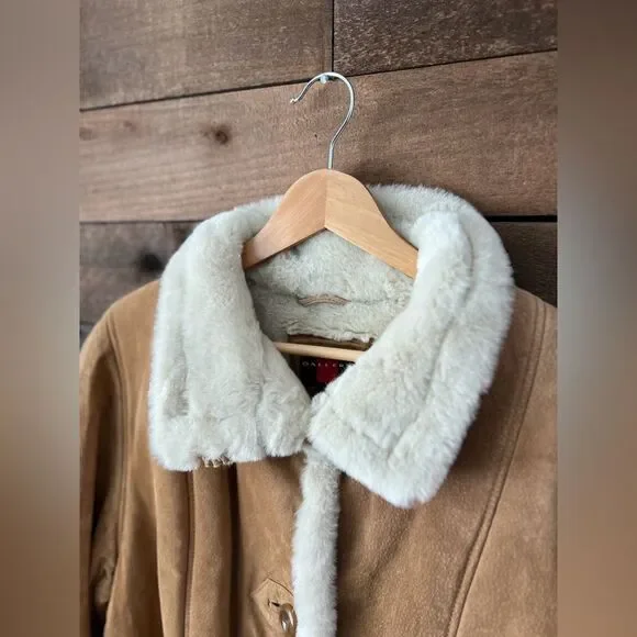 Vintage 90s Faux Shearling Gallery Caramel Winter Coat Warm Lined Medium - Picture 10 of 12
